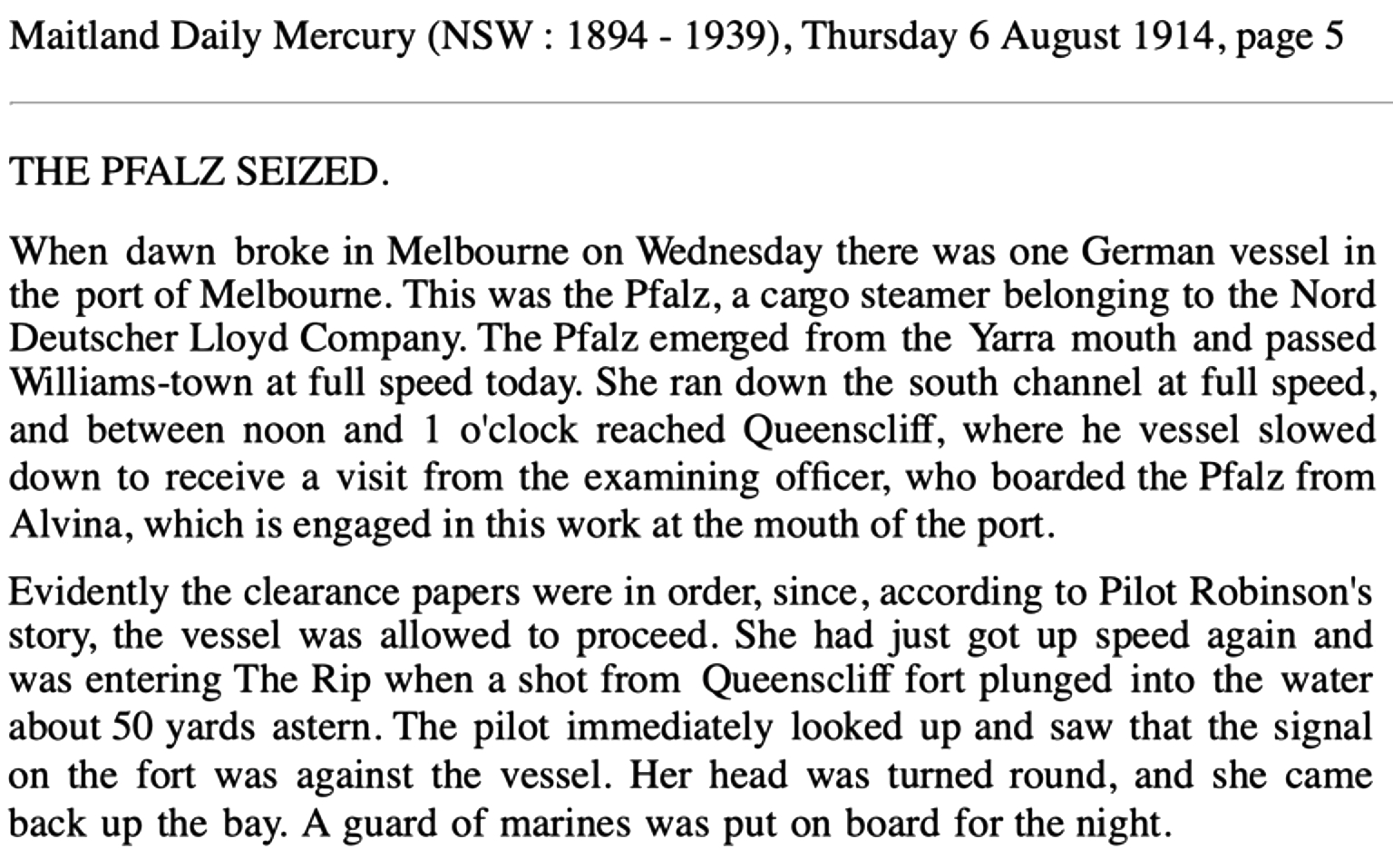 “Pflaz” returns to Port Phillip